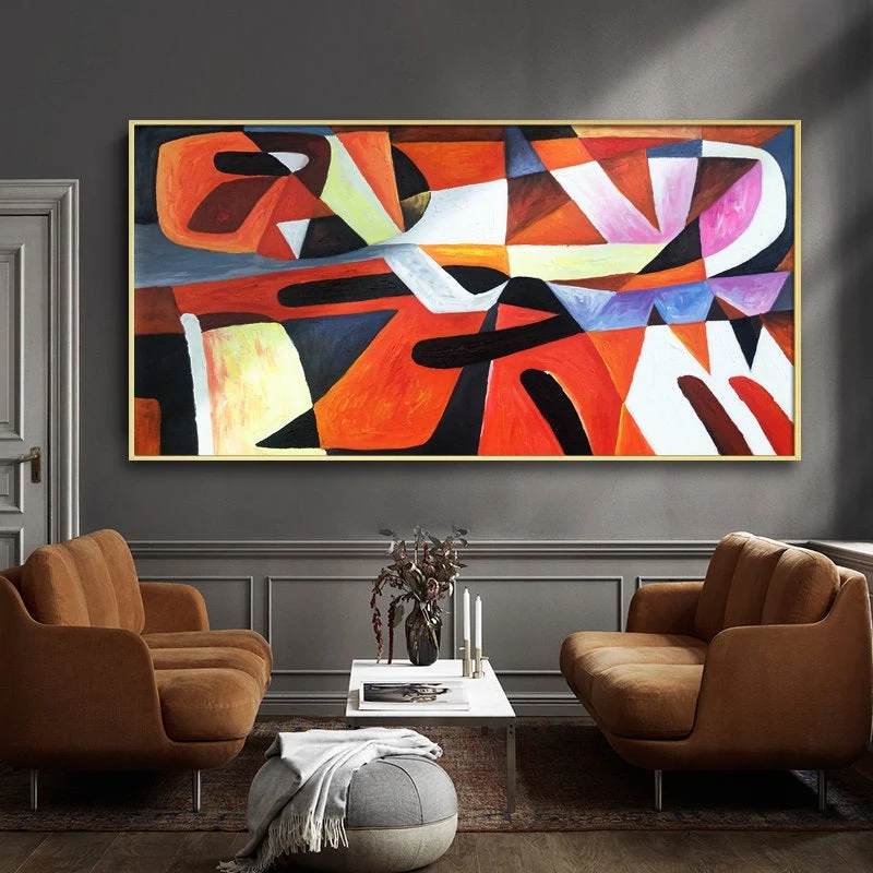 Pink Geometric Brown - oversized boho wall art for living room
